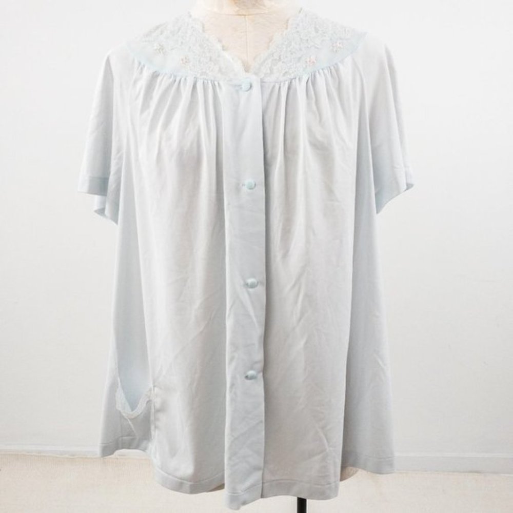 Vintage 50s M Boho Lace Button Down Pajama Top